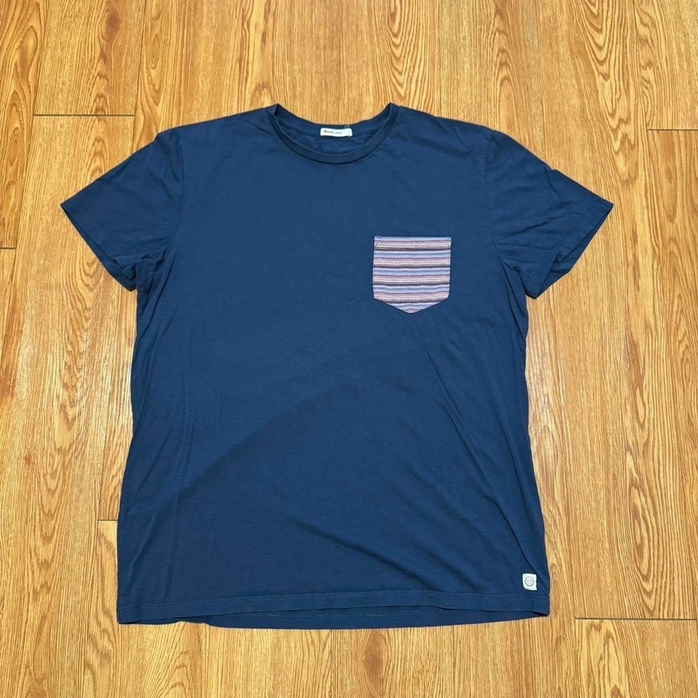 Marine Layer Men's Pocket Shirt Large Short Sleeve Blue Striped Light